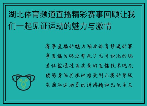 湖北体育频道直播精彩赛事回顾让我们一起见证运动的魅力与激情